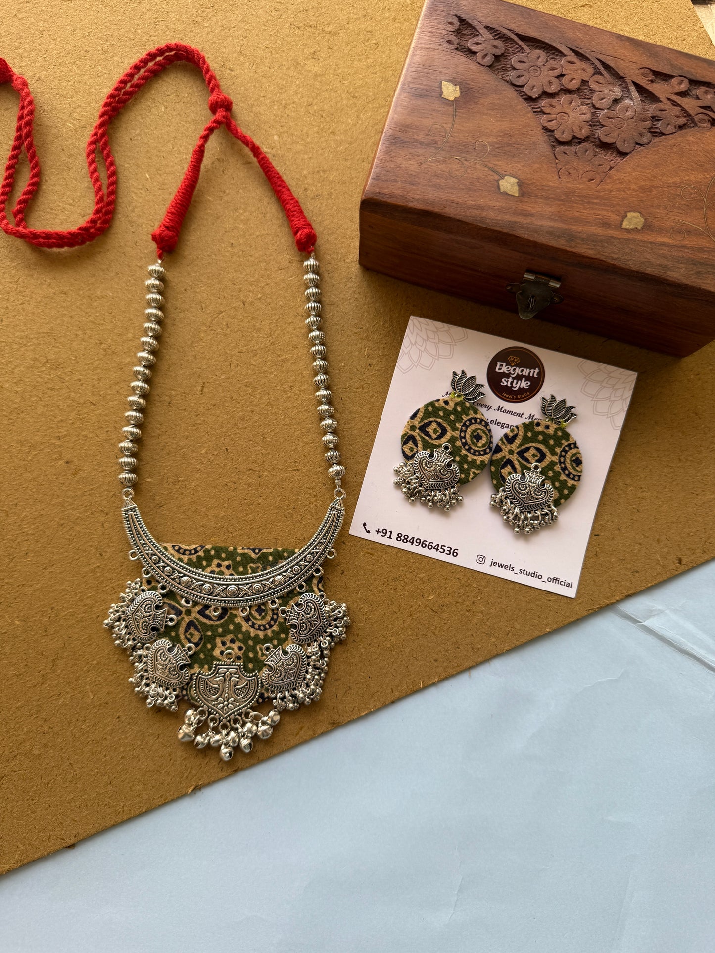 Green ajarak long necklace set by elegantstyle