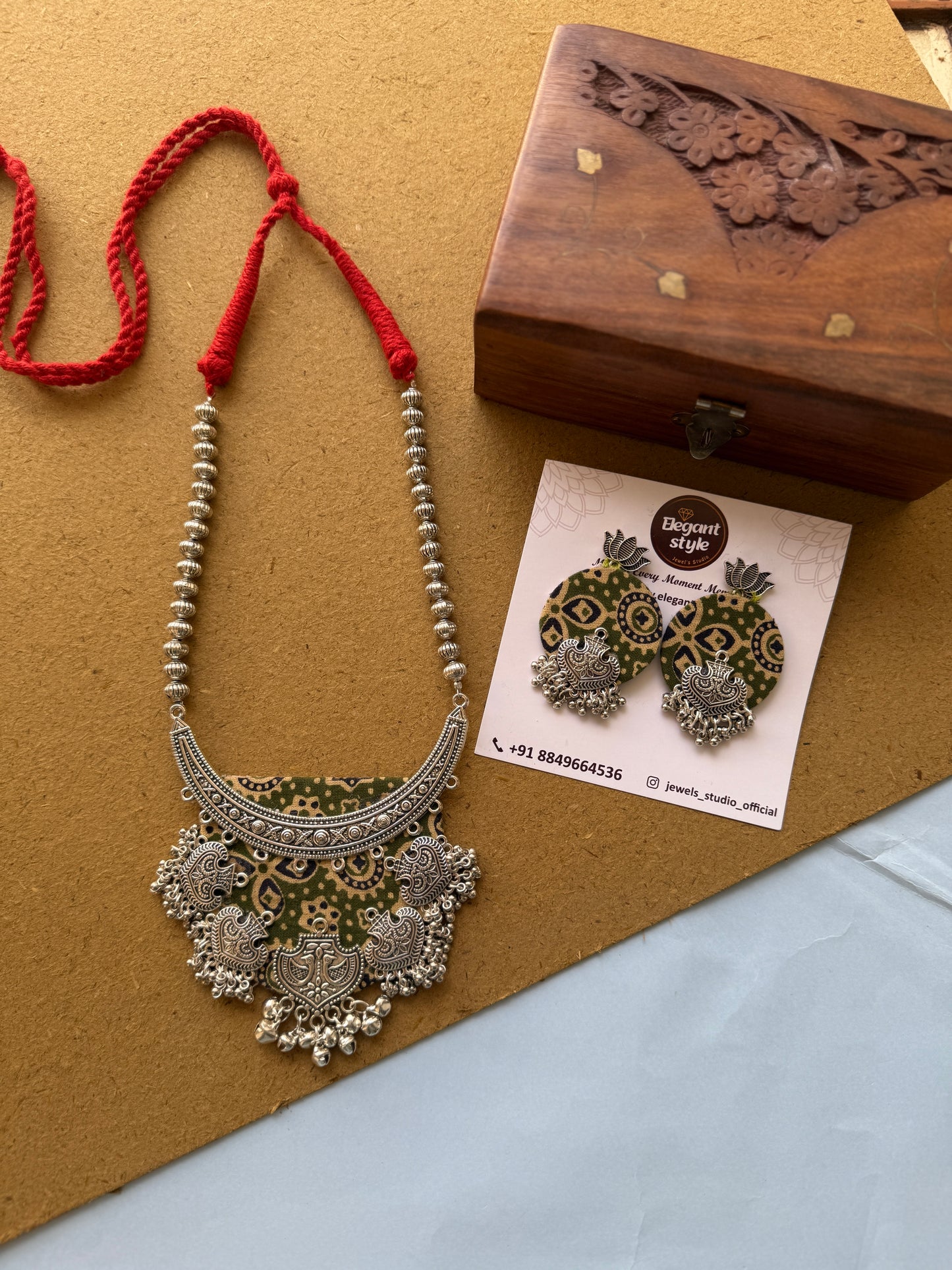 Green ajarak long necklace set by elegantstyle