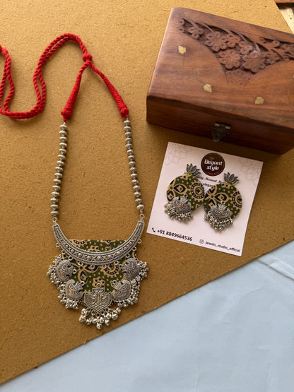 Green ajarak long necklace set by elegantstyle