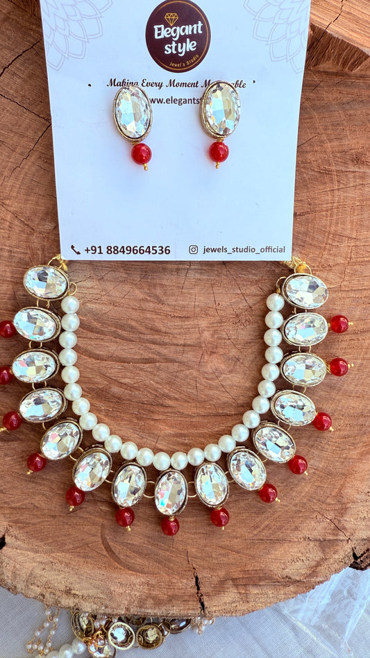 Kundan with pear necklace with earring